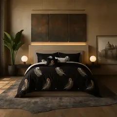 ARMONIA - Ropa de cama Queen 2 plazas diseño Plumas Black modelo 630