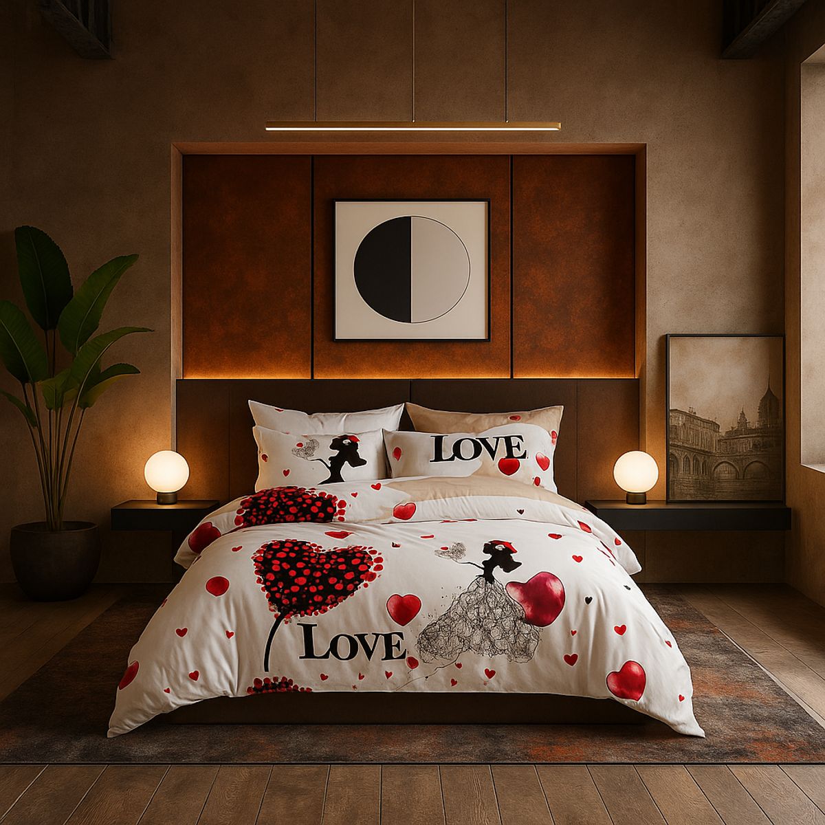 ARMONIA - Set de sábanas 2 plazas Queen diseño Love Corazon modelo 631