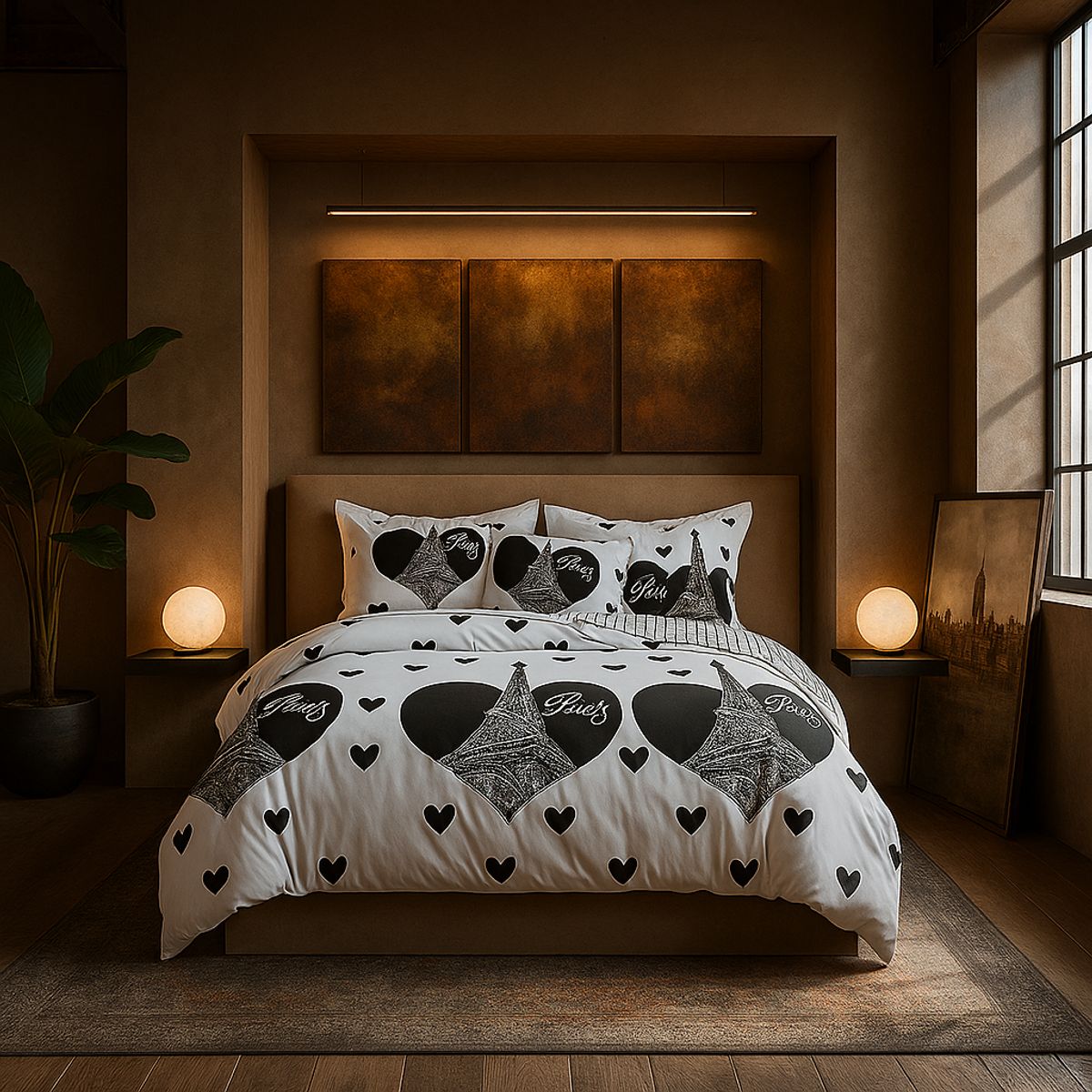 ARMONIA - Juego de cama 2 plazas Queen diseño Torre Paris modelo 633