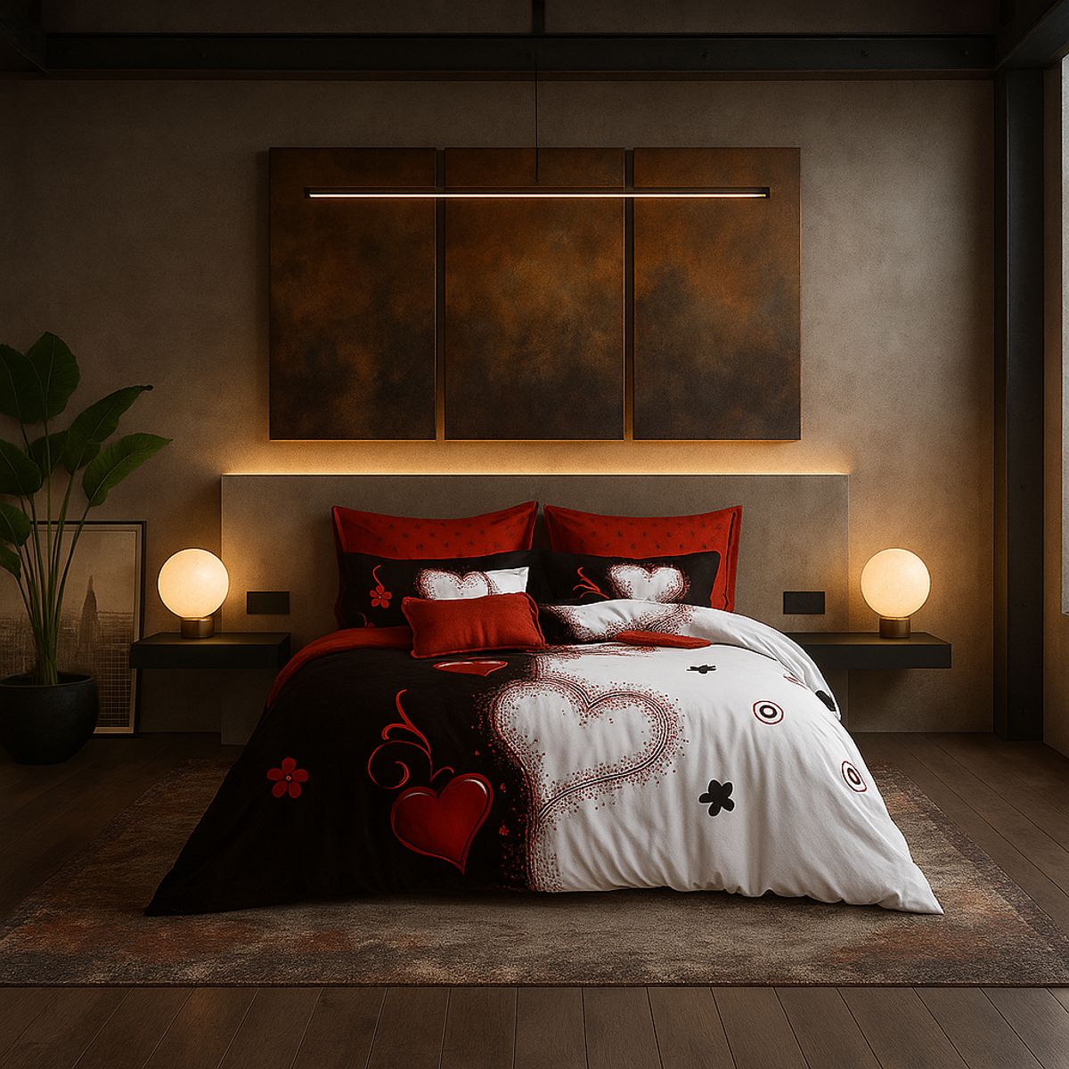 ARMONIA - Juego sabanas cama Queen de 2 plazas diseño Corazones modelo 635