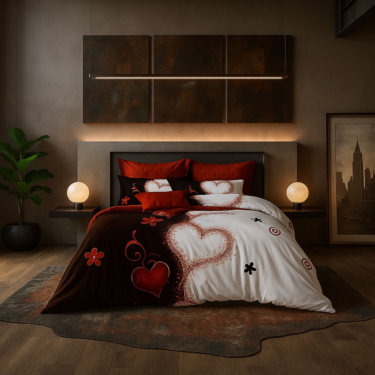 ARMONIA - Juego sabanas cama Queen de 2 plazas diseño Corazones modelo 635