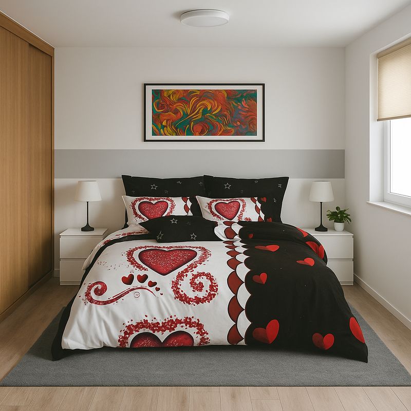 ARMONIA - Juego de cama Queen 2 plazas diseño Corazon modelo 637
