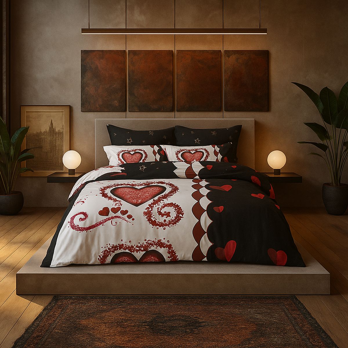 ARMONIA - Juego de sábanas cama Queen de 2 plazas diseño Corazon modelo 637