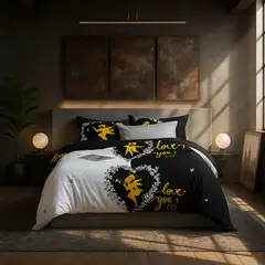 ARMONIA - Juego de cama cama Queen de 2 plazas diseño Love You modelo 641