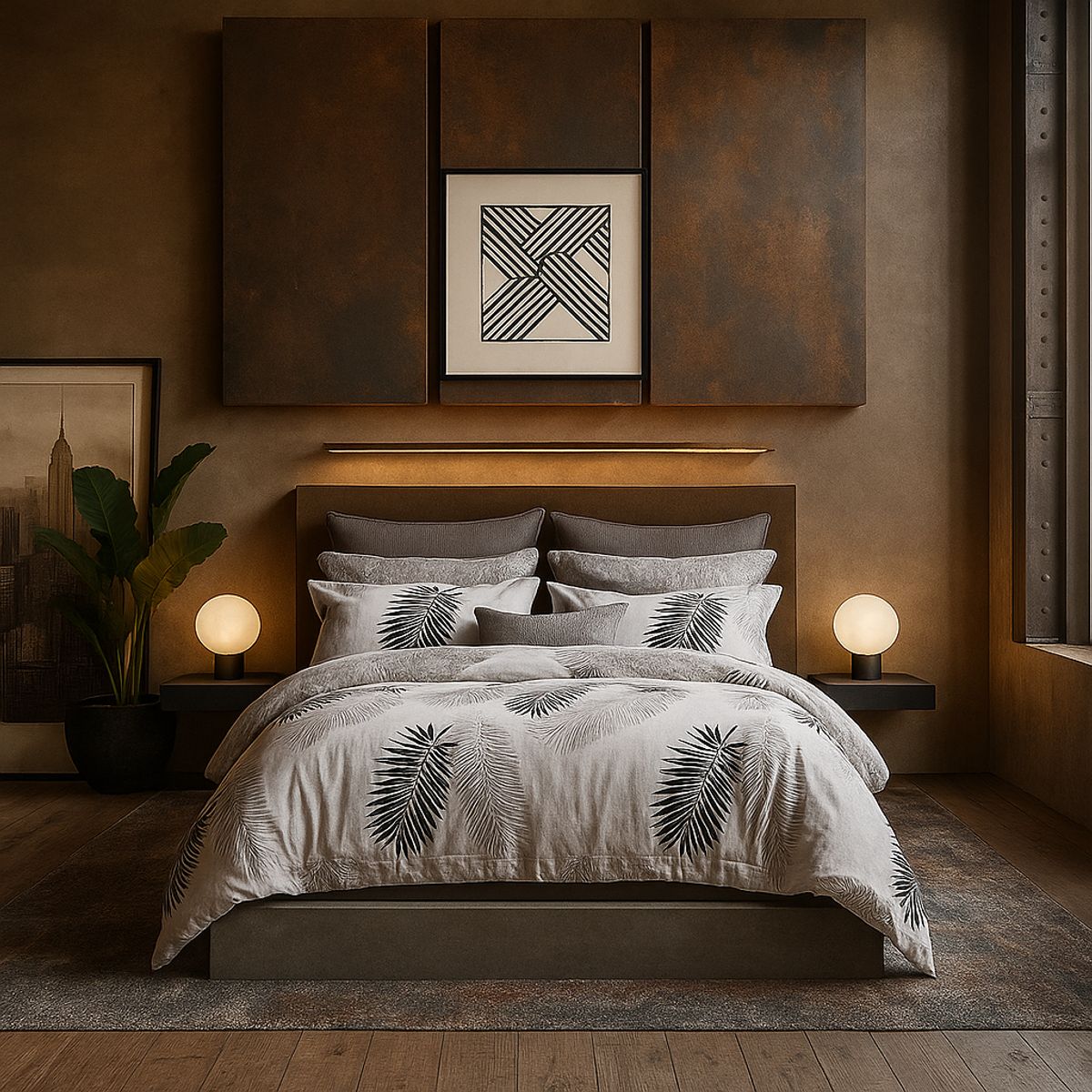 ARMONIA - Ropa de cama Queen 2 plazas diseño Hojas Gris modelo 642