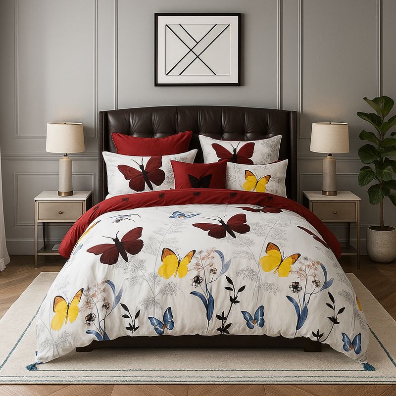 ARMONIA - Juego de cama Queen 2 plazas diseño Mariposas Colores modelo 644