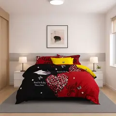 ARMONIA - Juego de cama Queen 2 plazas diseño Corazón Rojo 2 Plazas modelo 620