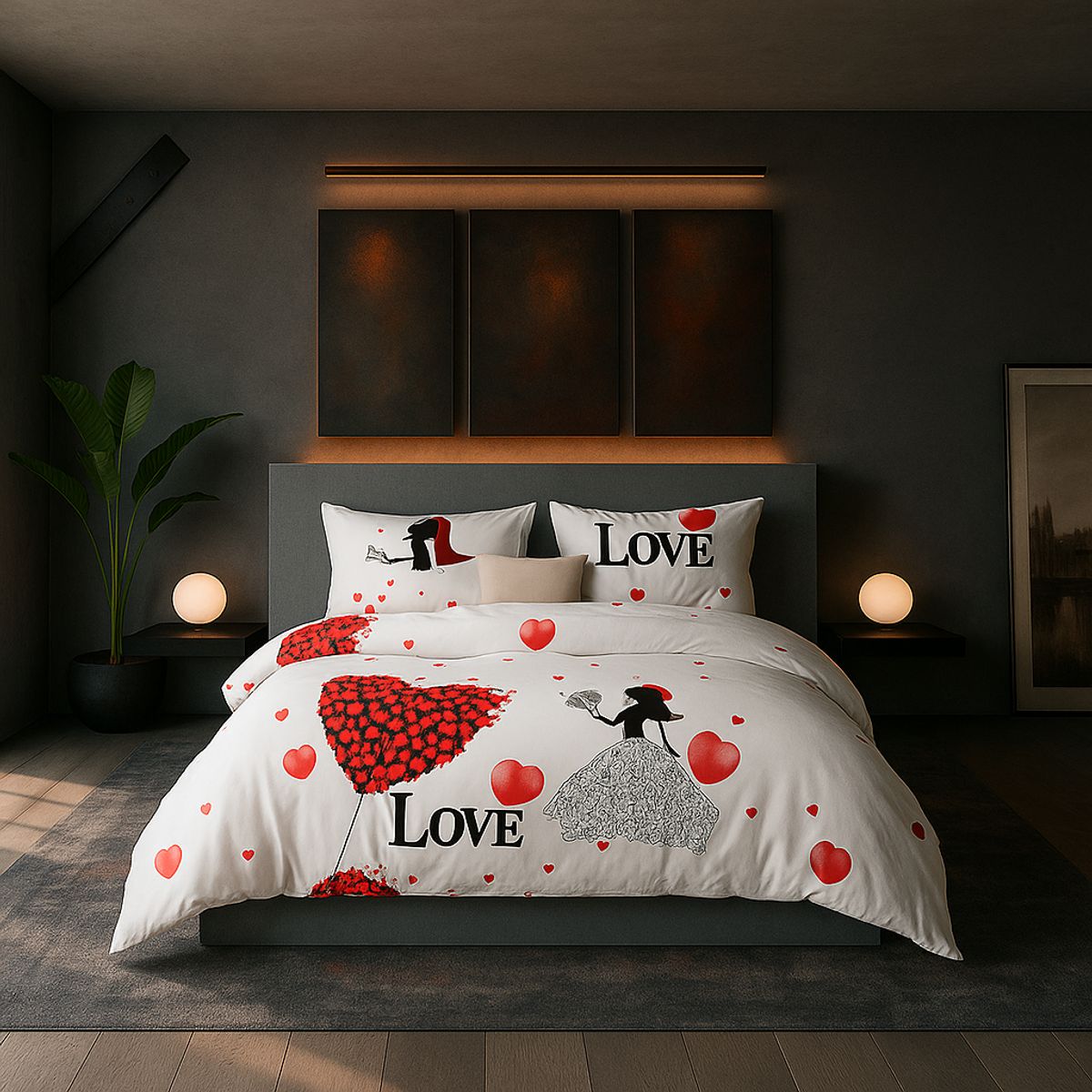 ARMONIA - Juego de cama 2 plazas Queen diseño Love Corazon modelo 631