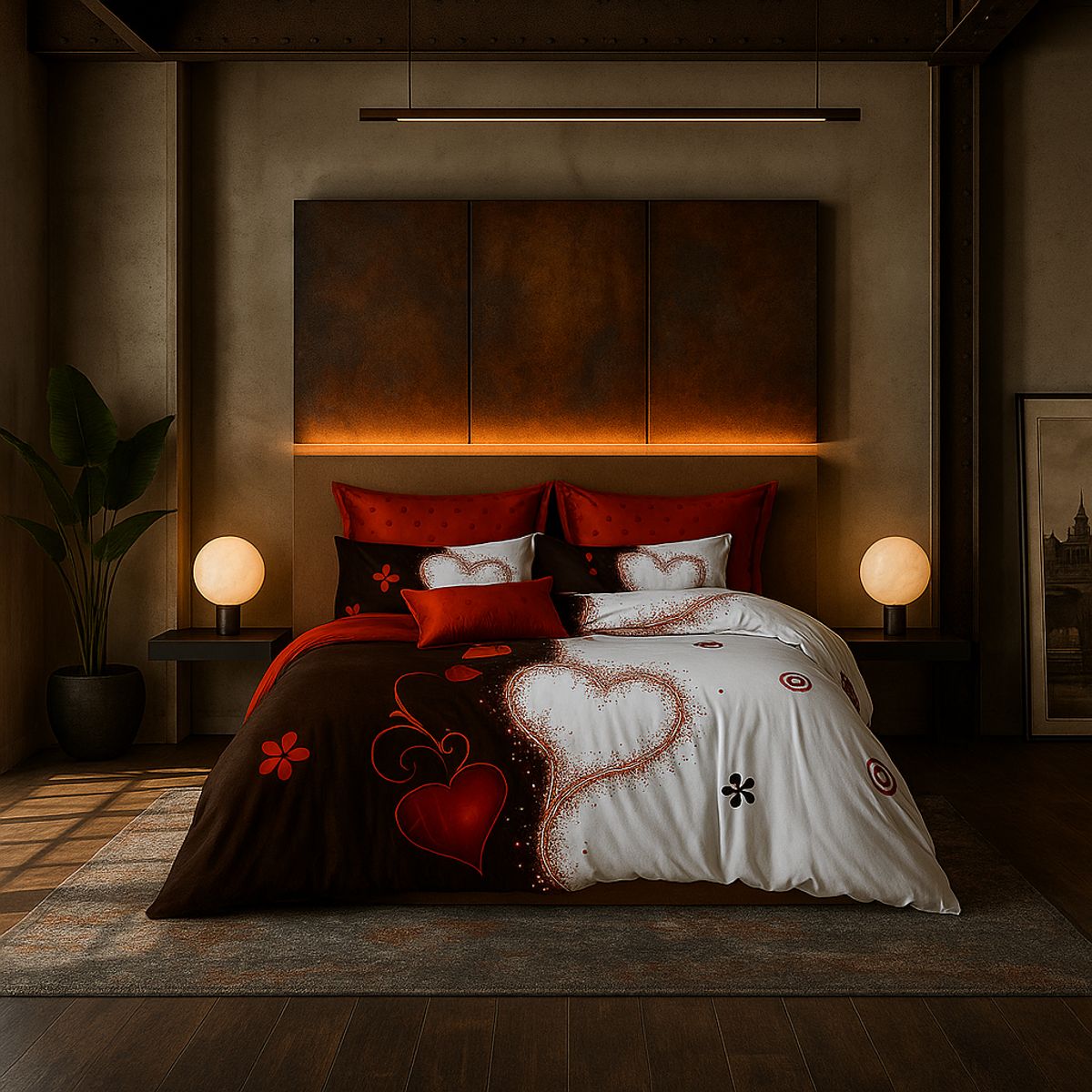 ARMONIA - Juego de cama 2 plazas Queen diseño Corazones modelo 635