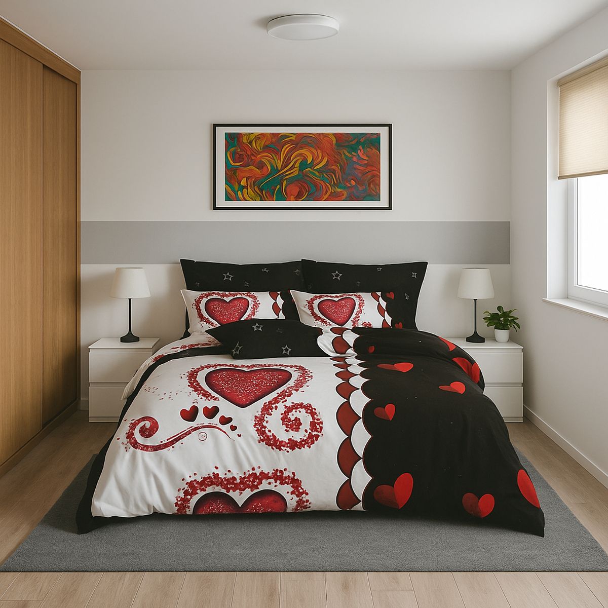 ARMONIA - Juego de cama Queen 2 plazas diseño Corazon modelo 637