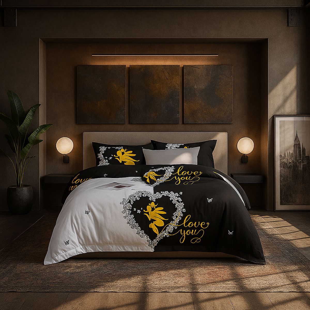 ARMONIA - Ropa de cama cama Queen de 2 plazas diseño Love You modelo 641