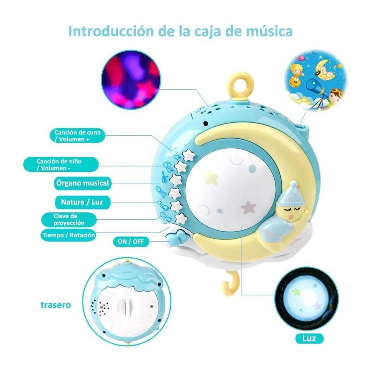GENERICO - Juguete Movil Sonajero Infantil Luz Y Sonido Animales Rosado