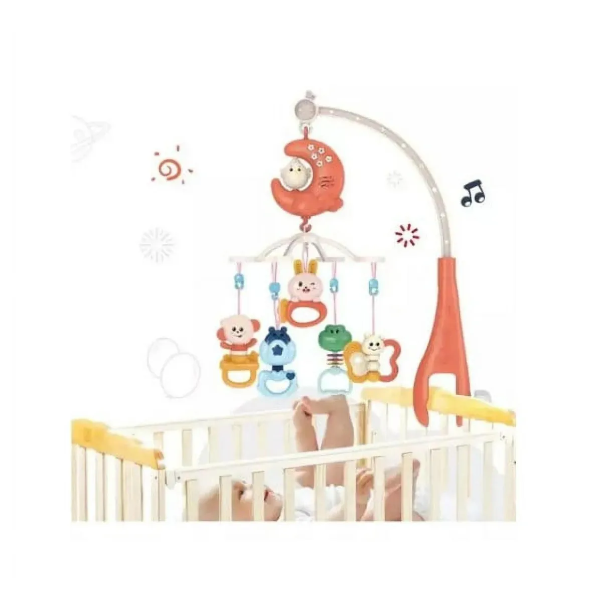 GENERICO - Juguete Movil Sonajero Infantil Luz Y Sonido Luna Naranja