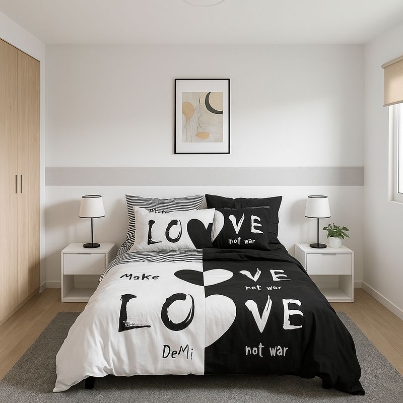 ARMONIA - Ropa de cama Queen 2 plazas diseño Love Black modelo 624