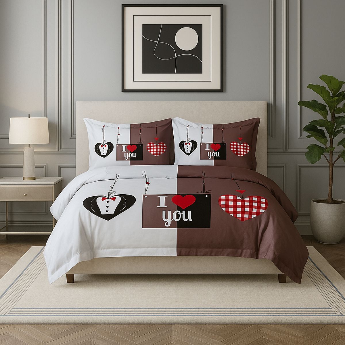 ARMONIA - Set de sábanas Queen 2 plazas diseño I Love You modelo 625