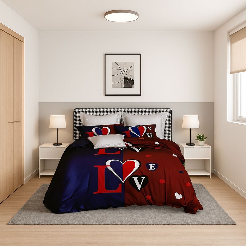 ARMONIA - Set de sábanas Queen 2 plazas diseño Love Red modelo 627