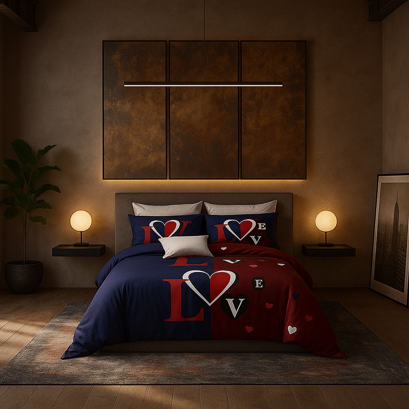 ARMONIA - Ropa de cama cama Queen de 2 plazas diseño Love Red modelo 627