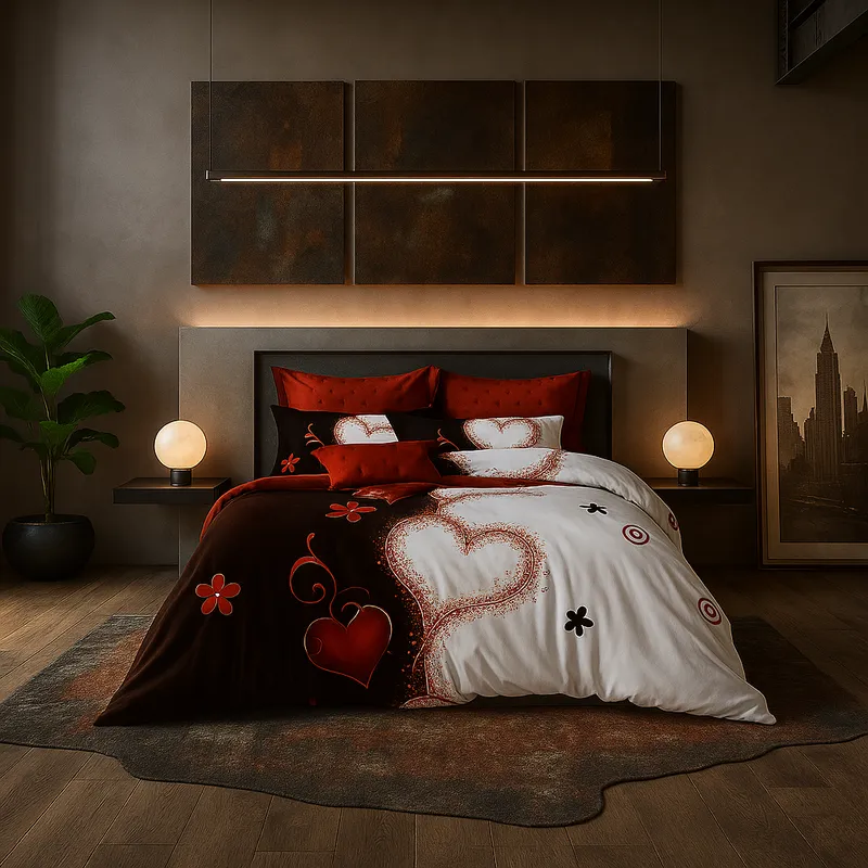 ARMONIA - Set de sábanas cama Queen de 2 plazas diseño Corazones modelo 635