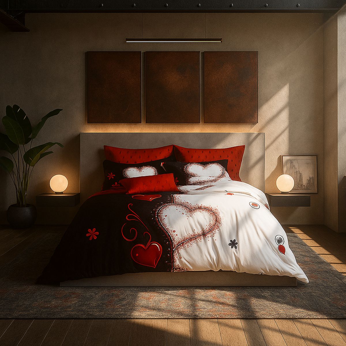 ARMONIA - Juego sabanas 2 plazas Queen diseño Corazones modelo 635