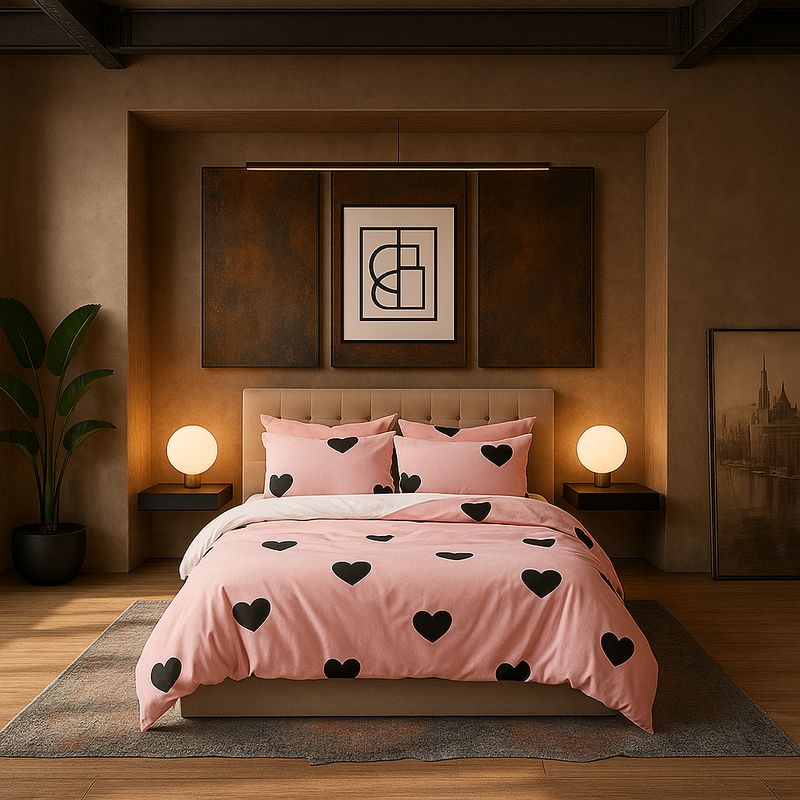 ARMONIA - Juego sabanas 2 plazas Queen diseño Pink Corazon modelo 636