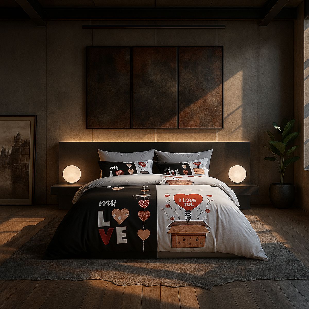 ARMONIA - Juego de cama cama Queen de 2 plazas diseño My Love modelo 638