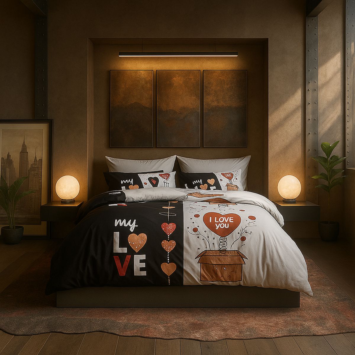 ARMONIA - Juego de cama cama Queen de 2 plazas diseño My Love modelo 638