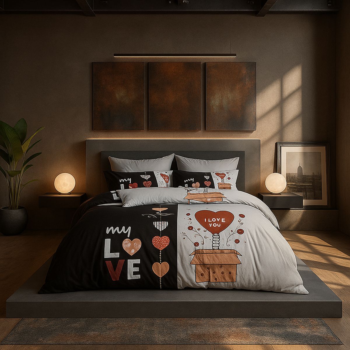 ARMONIA - Juego de sábanas Queen para cama de 2 plazas diseño My Love modelo 638