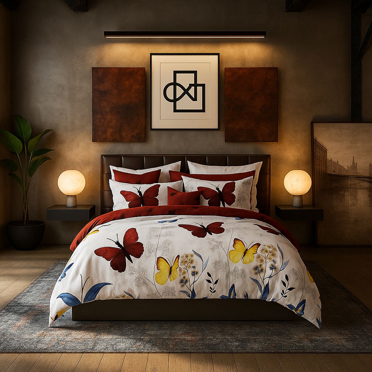 ARMONIA - Juego sabanas cama Queen de 2 plazas diseño Mariposas Colores 644