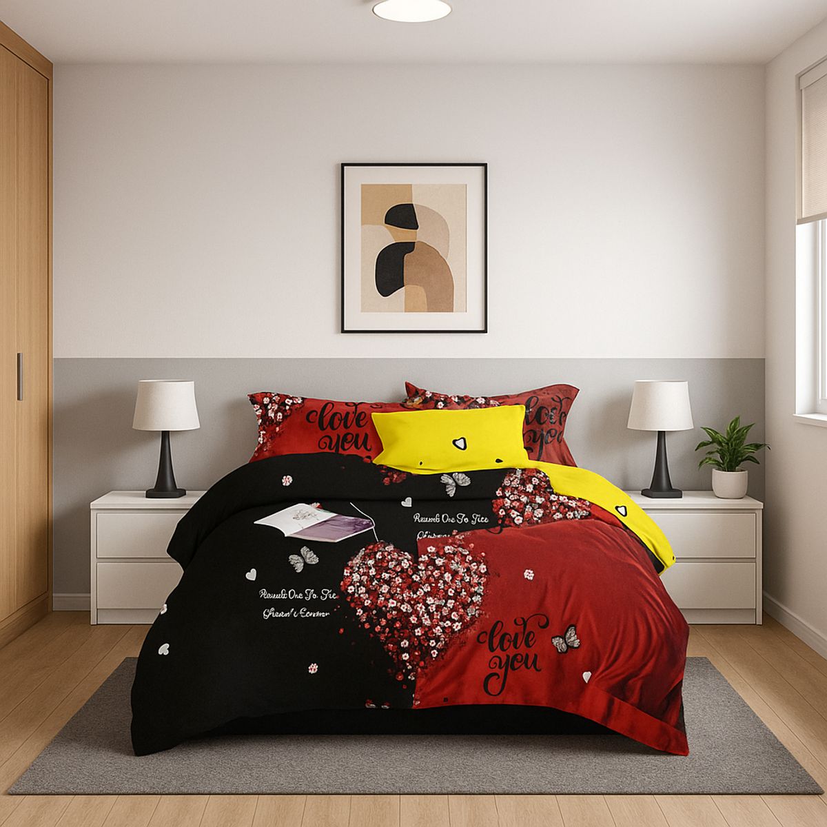 ARMONIA - Juego de sábanas King 25 plazas diseño Corazon Rojo modelo 620