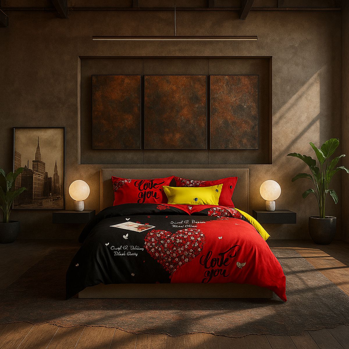 ARMONIA - Juego de sábanas 25 plazas King diseño Corazón Rojo modelo 620