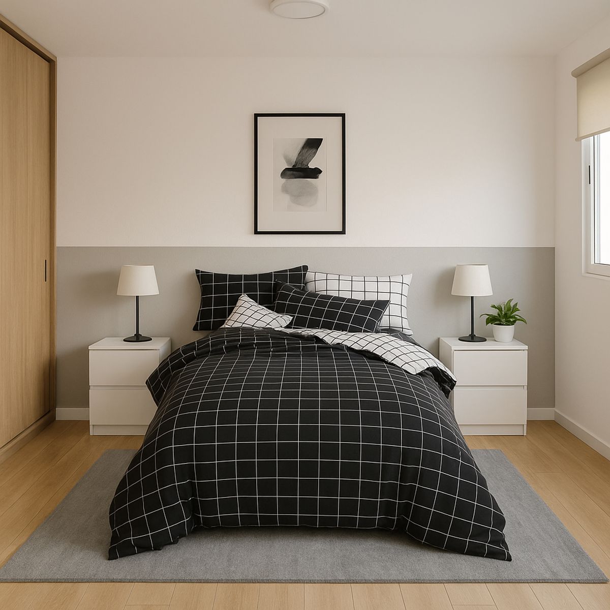 ARMONIA - Juego de sábanas King 25 plazas diseño Queen Cuadrícula modelo 623