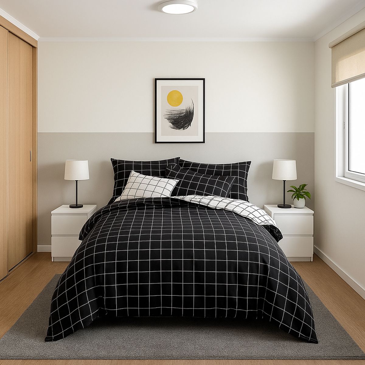 ARMONIA - Juego de sábanas King 25 plazas diseño Queen Cuadrícula modelo 623