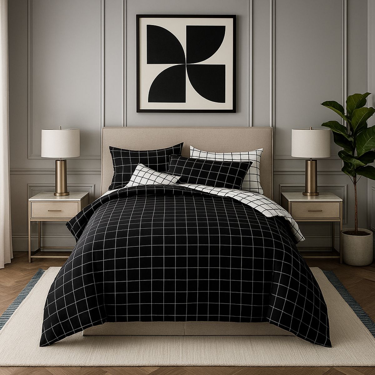 ARMONIA - Juego de cama King 25 plazas diseño Queen Cuadrícula modelo 623