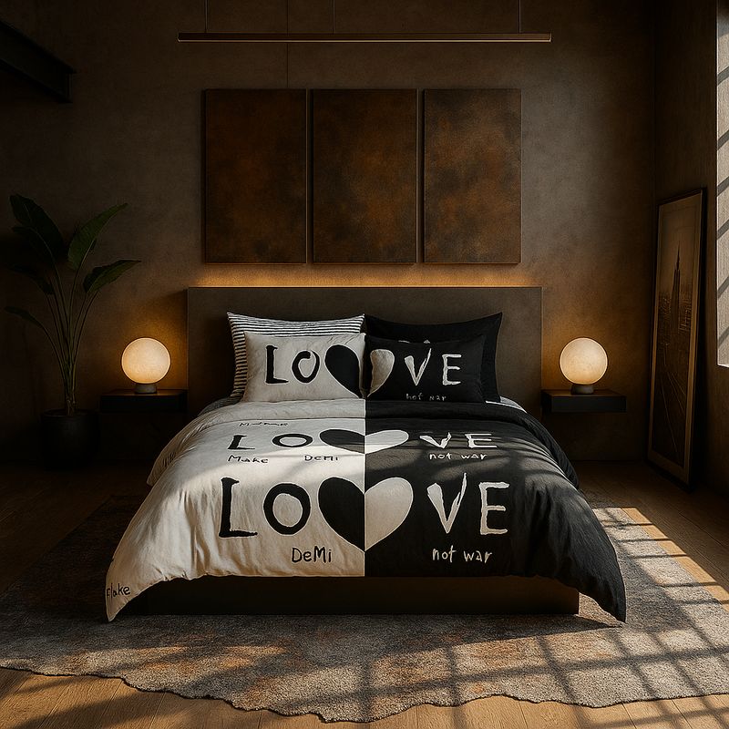 ARMONIA - Juego sabanas cama King de 25 plazas diseño Love Black modelo 624