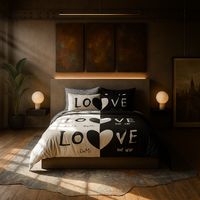 Juego de cama cama King de 25 plazas diseño Love Black modelo 624
