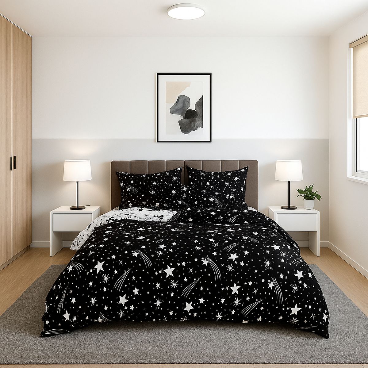 ARMONIA - Juego de cama King 25 plazas diseño Estrellas Black modelo 626