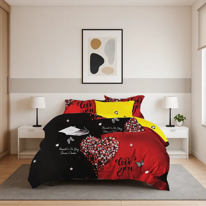 ARMONIA - Ropa de cama King 25 plazas diseño Corazon Rojo modelo 620