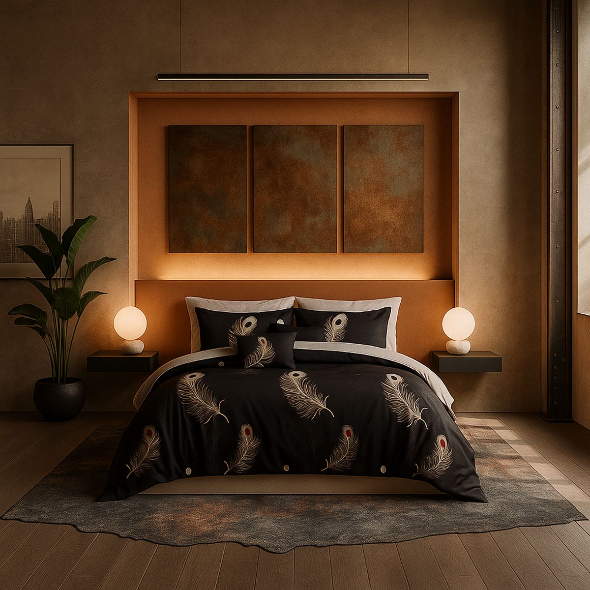 ARMONIA - Juego de sábanas 25 plazas King diseño Plumas Black modelo 630