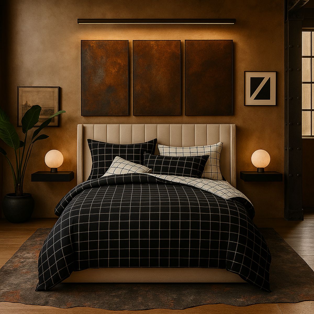 ARMONIA - Ropa de cama cama King de 25 plazas diseño Queen Cuadrícula 623