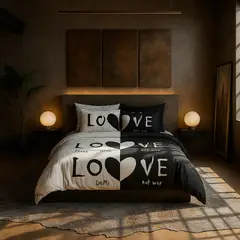 ARMONIA - Juego sabanas cama King de 25 plazas diseño Love Black modelo 624