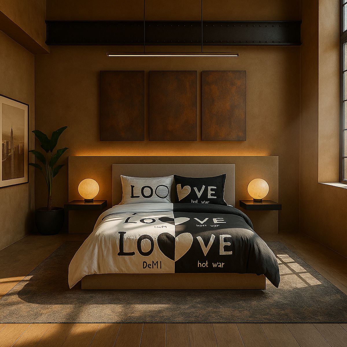 ARMONIA - Juego de cama cama King de 25 plazas diseño Love Black modelo 624