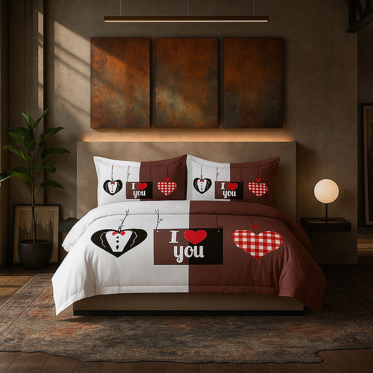 ARMONIA - Juego de cama 25 plazas King diseño I Love You modelo 625