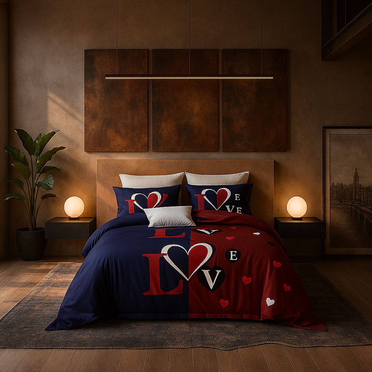 ARMONIA - Ropa de cama cama King de 25 plazas diseño Love Red modelo 627