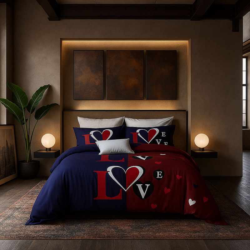 ARMONIA - Set de sábanas 25 plazas King diseño Love Red modelo 627