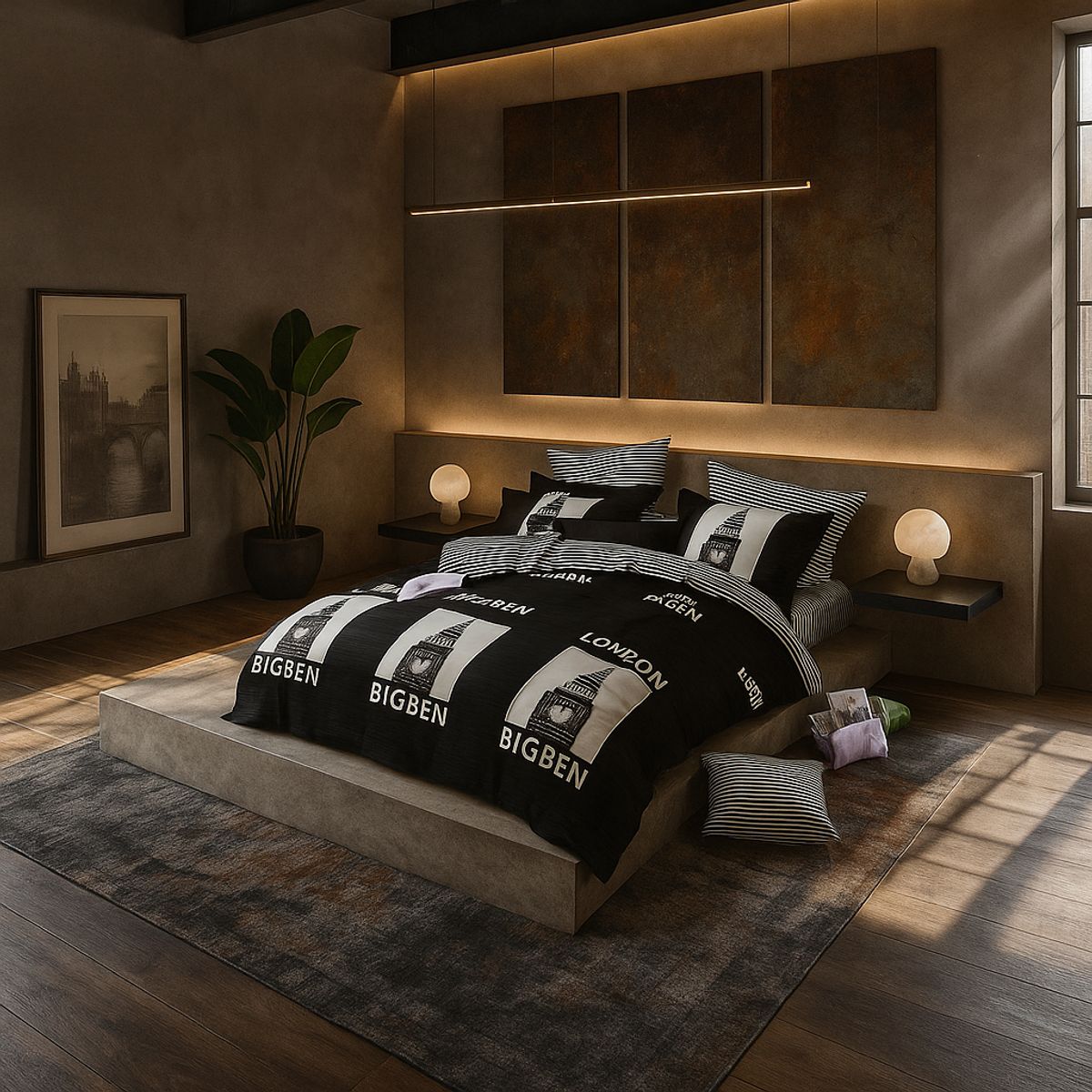 ARMONIA - Juego de cama King 25 plazas diseño London Big Ben modelo 628