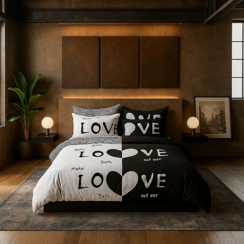 ARMONIA - Juego sabanas 2 plazas Queen diseño Love Black modelo 624