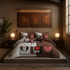 ARMONIA - Juego de cama Queen 2 plazas diseño I Love You modelo 625