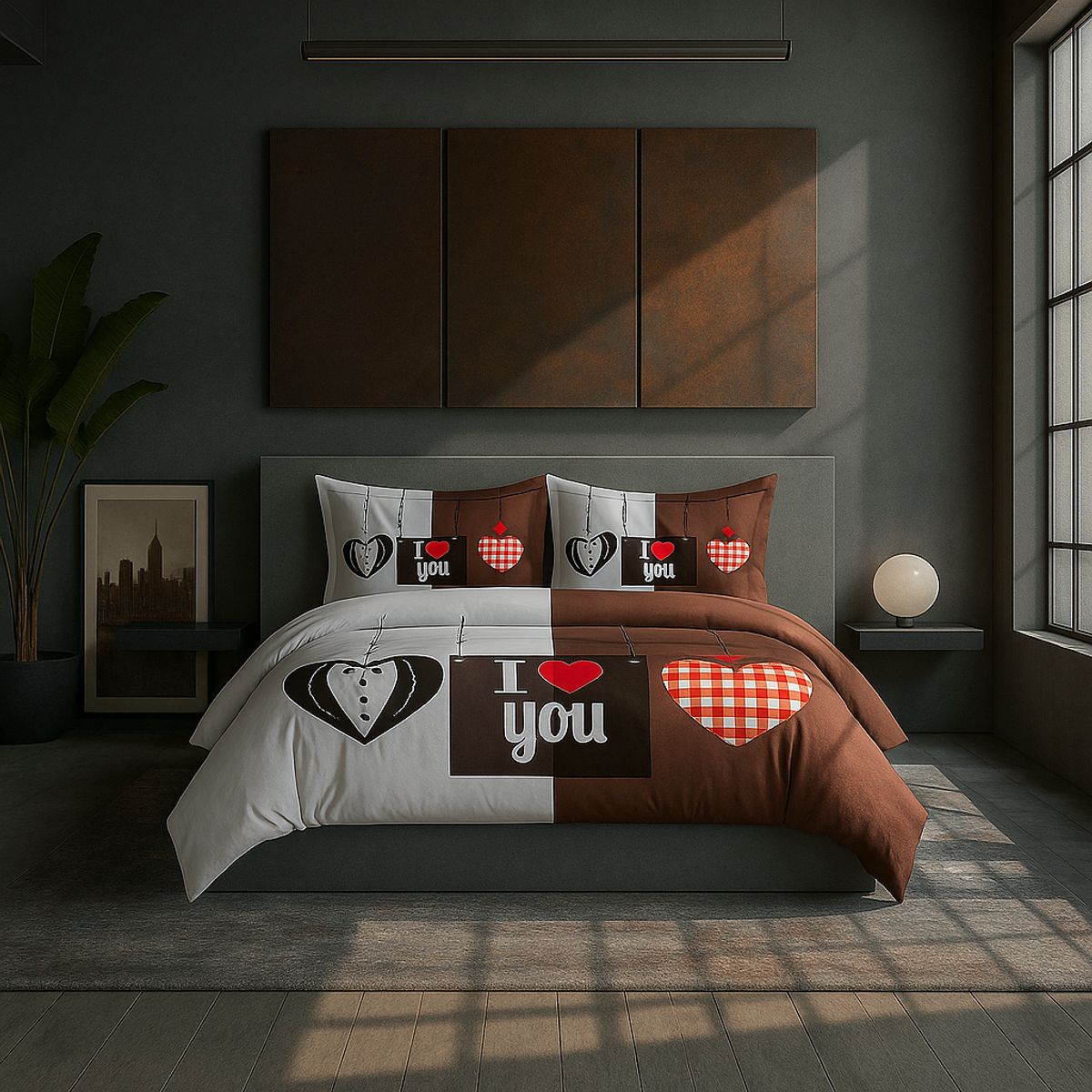 ARMONIA - Juego de cama cama Queen de 2 plazas diseño I Love You modelo 625