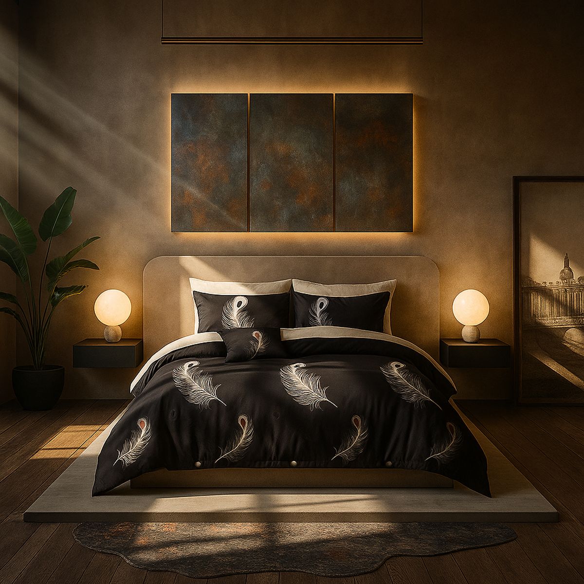 ARMONIA - Ropa de cama cama King de 25 plazas diseño Plumas Black modelo 630