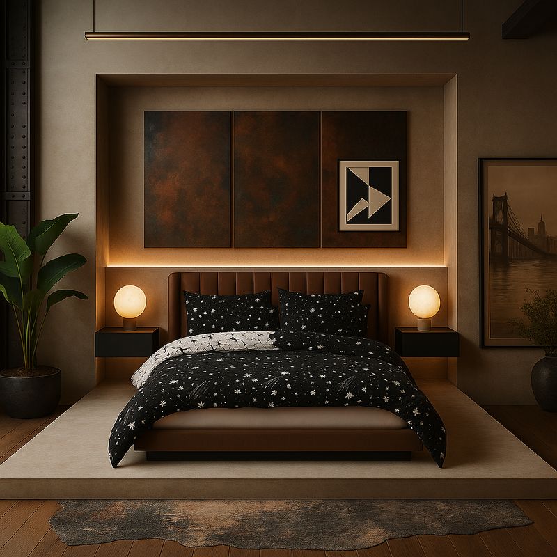 ARMONIA - Set de sábanas 2 plazas Queen diseño Estrellas Black modelo 626